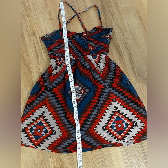 🔥🔥Billabong Red Black Blue Boho Crisscross Back Lined Beach Mini Dress - Picture 8 of 9
